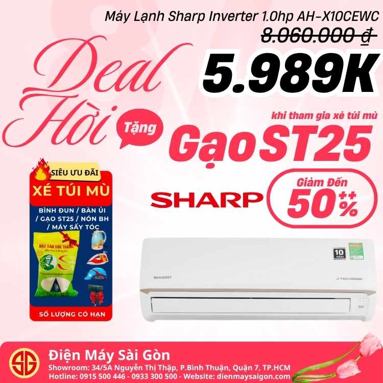 Máy Lạnh Sharp Inverter 1.0hp AH-X10CEWC